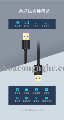 Ugreen 30150 0.5M màu Đen Cáp 2 đầu USB 3.0 dương dáng dẹt cao cấp US128 30030150